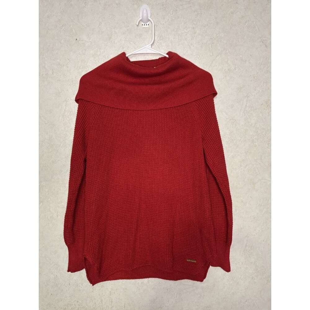 MICHAEL KORS Red Cowl Neck Knit Sweater Cotton Holiday Casual Basic Capsule S